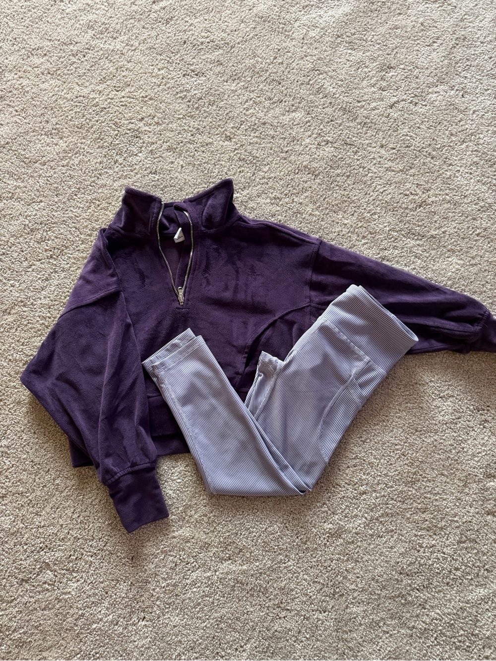 Girls Purple Half-Zip Pullover Sweatshirt + Leggings